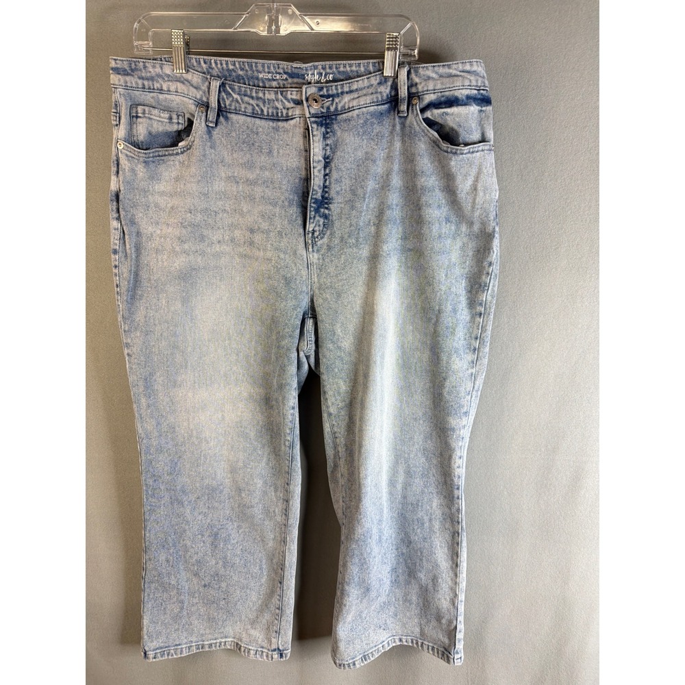 Style &‎ Co Women 18W Wide Crop Jeans Light Blue Excellent Acid Wash High Rise